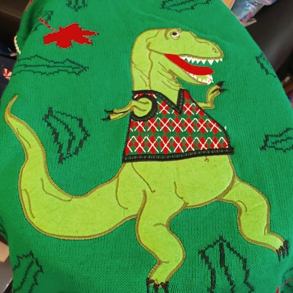 Blizzard Bay Mens Timmy the T-Rex in an Argyle Vest Ugly Christmas Sweater SZ L - Picture 2 of 8